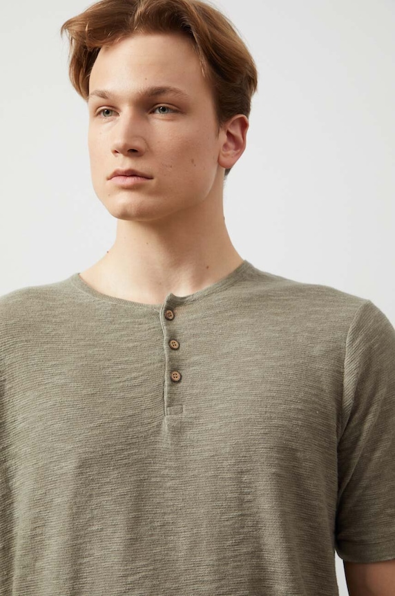 T-shirt z domieszką lnu męski gładki kolor zielony zielony RW24-TSM210