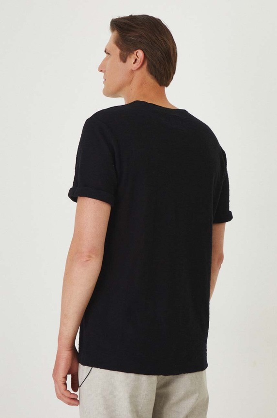 Odzież T-shirt z domieszką lnu męski gładki kolor czarny RW24-TSM210 czarny
