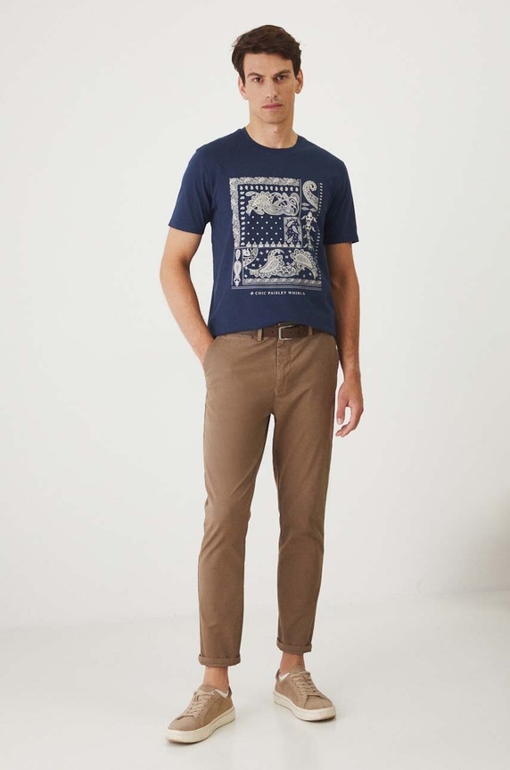 Bavlněné tričko pánské s elastanem s potiskem tmavomodrá barva RW24-TSM321 námořnická modř RW24