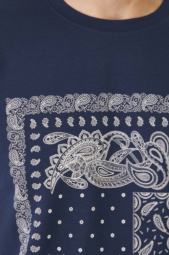 Bavlněné tričko pánské s elastanem s potiskem tmavomodrá barva RW24-TSM321 námořnická modř