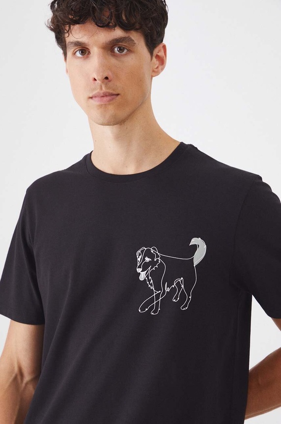 T-shirt bawełniany męski z kolekcji na Dzień Psa z domieszką elastanu z nadrukiem kolor czarny RW24-TSM431 czarny RW24