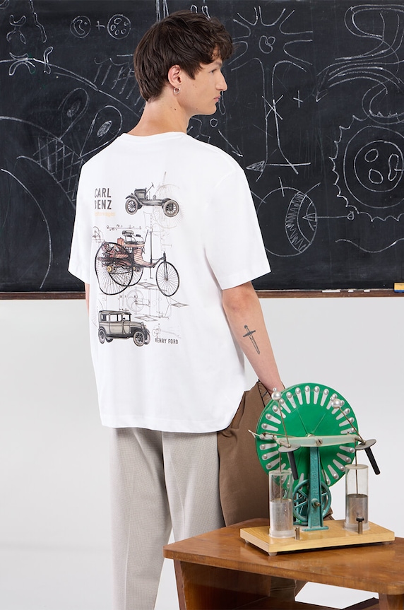 T-shirt bawełniany męski z nadrukiem z kolekcji Science kolor biały okrągły biały RW24.TSM450