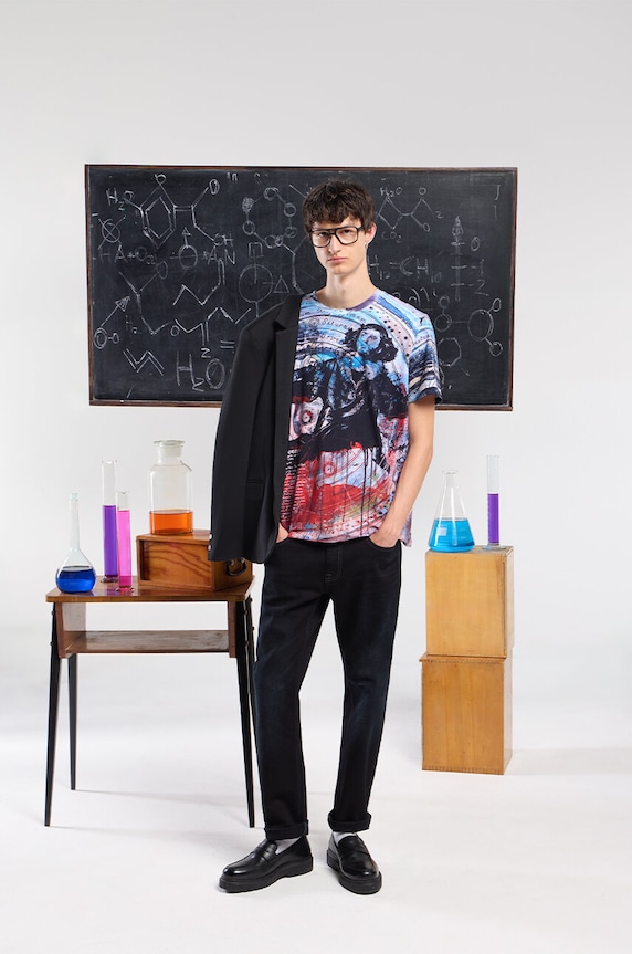 T-shirt bawełniany męski z domieszką elastanu z kolekcji Science by Peter Smolka kolor multicolor wzorzyste multicolor RW24-TSM454