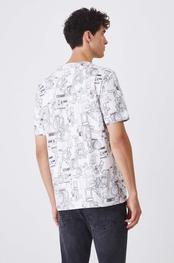 T-shirt bawełniany męski z domieszką elastanu z kolekcji Science kolor biały biały RW24-TSM458