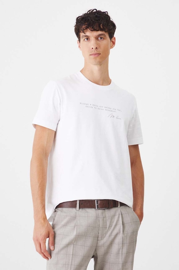 T-shirt bawełniany męski z domieszką elastanu z kolekcji Science kolor biały RW24-TSM461 biały