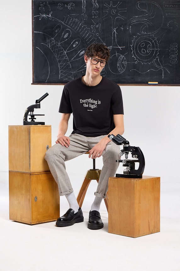 T-shirt bawełniany męski z domieszką elastanu z kolekcji Science kolor czarny okrągły czarny RW24-TSM461