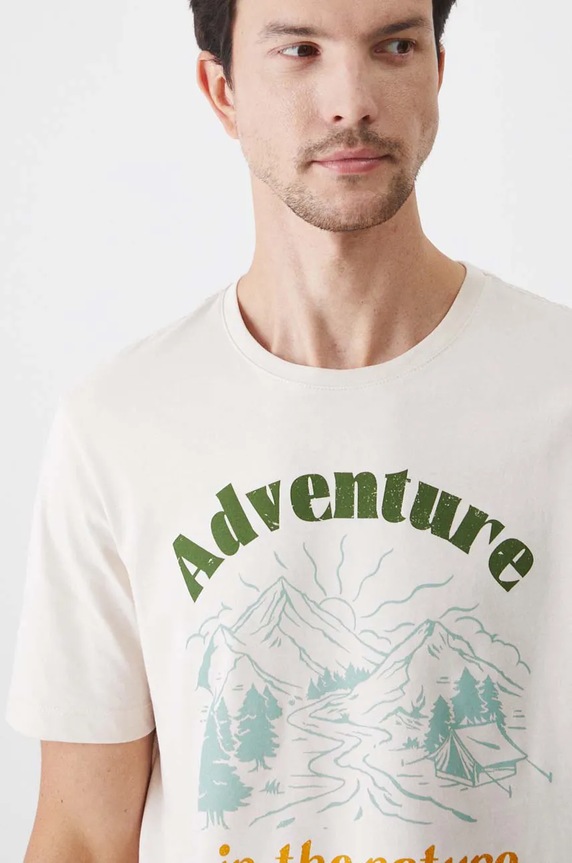 Bavlněné tričko s potiskem béžová barva béžová RW24-TSM482