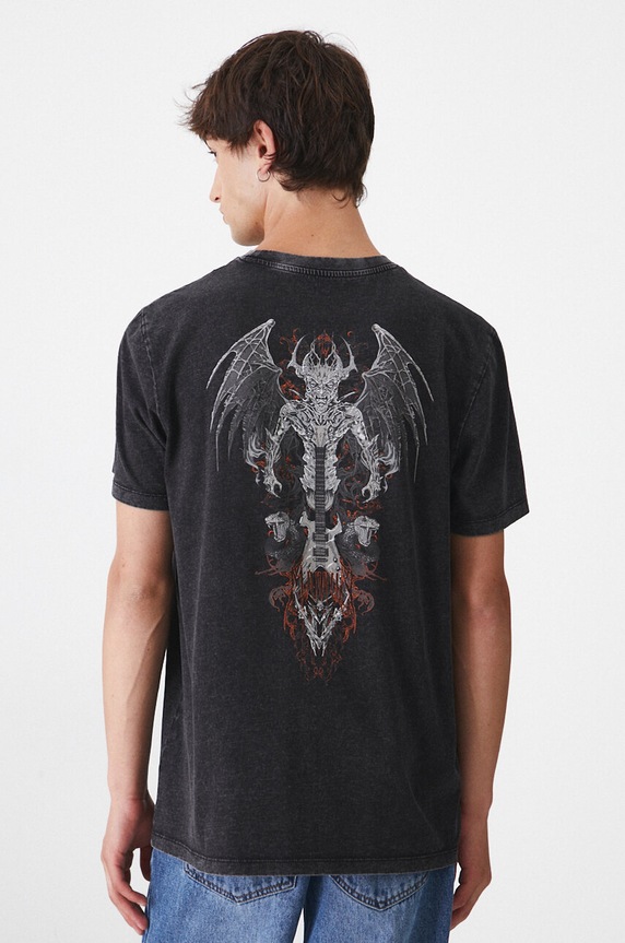 Odzież T-shirt bawełniany męski z efektem sprania kolor czarny RW24-TSM505 czarny