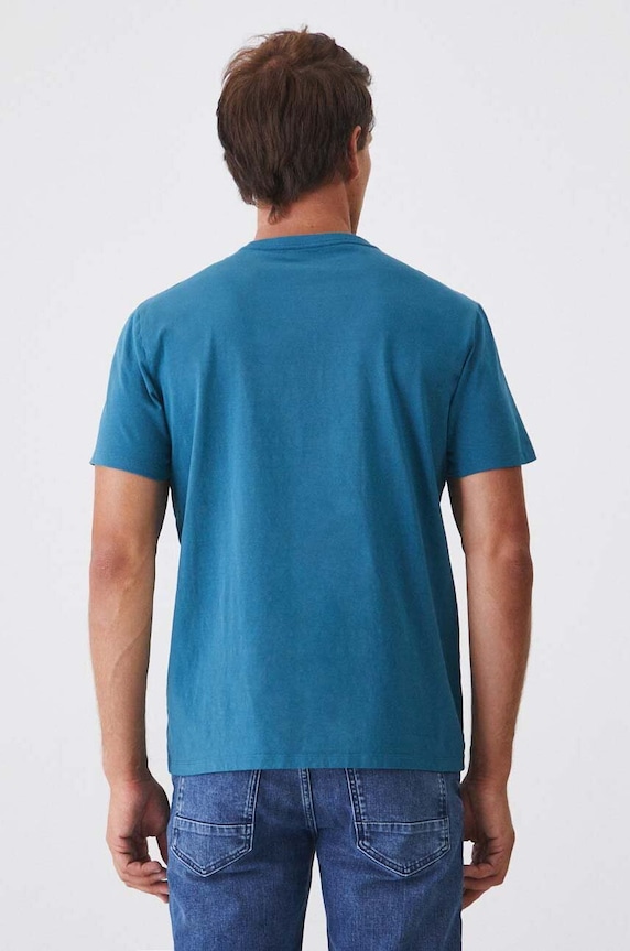Odzież T-shirt bawełniany męski z domieszką elastanu z nadrukiem kolor turkusowy RW24-TSM602 turkusowy