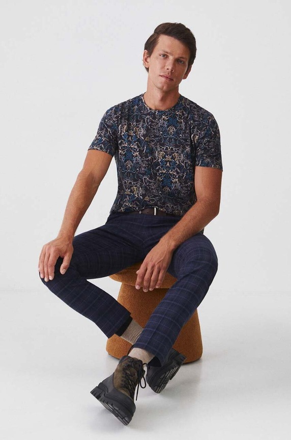 T-shirt bawełniany męski z domieszką elastanu wzorzysty kolor czarny RW24-TSM606 czarny RW24