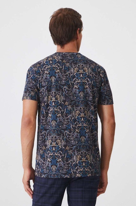 Odzież T-shirt bawełniany męski z domieszką elastanu wzorzysty kolor czarny RW24-TSM606 czarny
