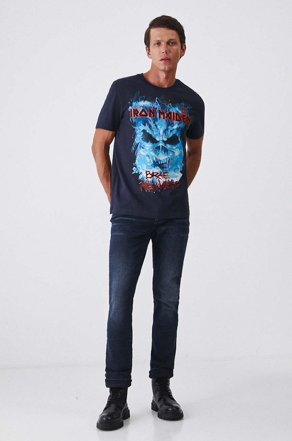 T-shirt bawełniany męski Iron Maiden kolor granatowy RW24-TSM671 granatowy RW24