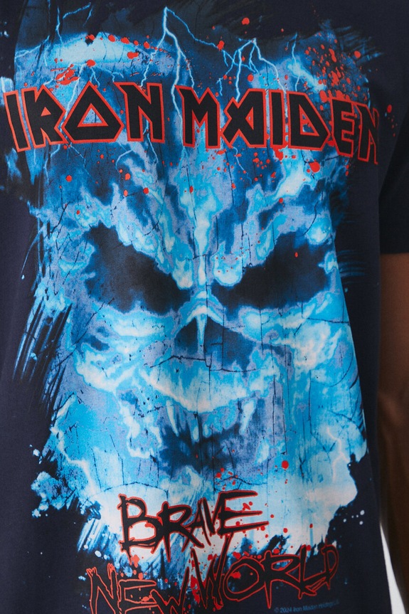 T-shirt bawełniany męski Iron Maiden kolor granatowy RW24-TSM671 granatowy