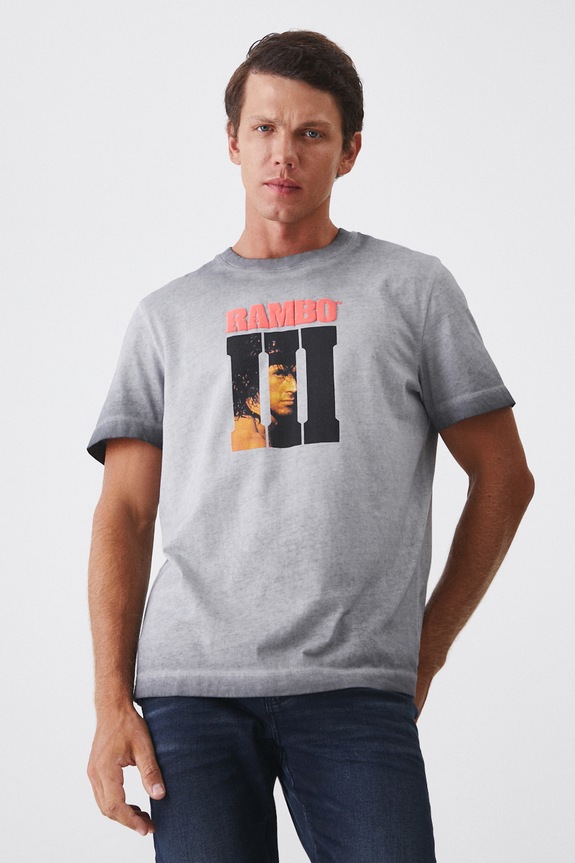 T-shirt bawełniany męski Rambo III kolor szary okrągły szary RW24-TSM674