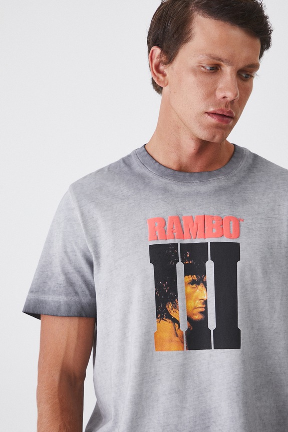 T-shirt bawełniany męski Rambo III kolor szary szary RW24-TSM674