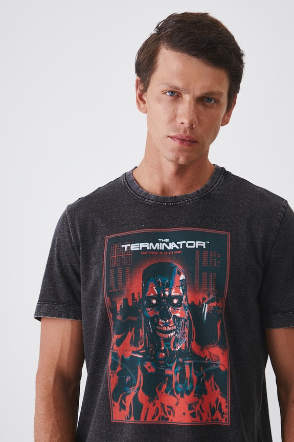 T-shirt bawełniany męski The Terminator kolor czarny czarny RW24-TSM675