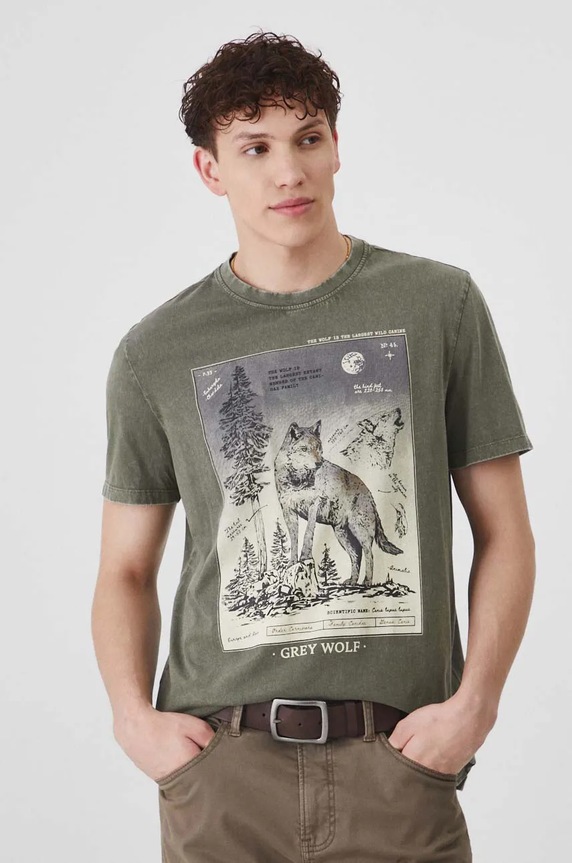 T-shirt bawełniany męski z kolekcji Together For Nature kolor zielony RW24-TSM705 zielony