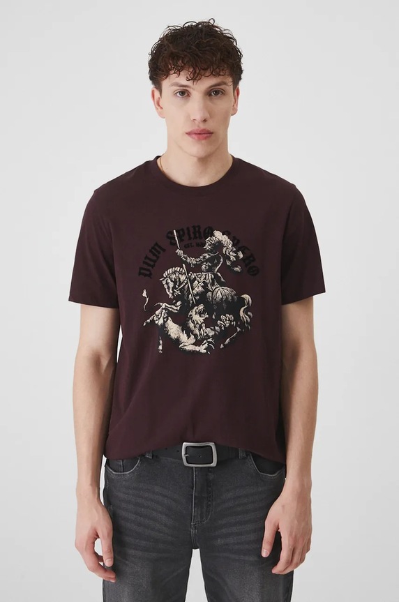 T-shirt bawełniany męski z nadrukiem kolor fioletowy okrągły fioletowy RW24-TSM802
