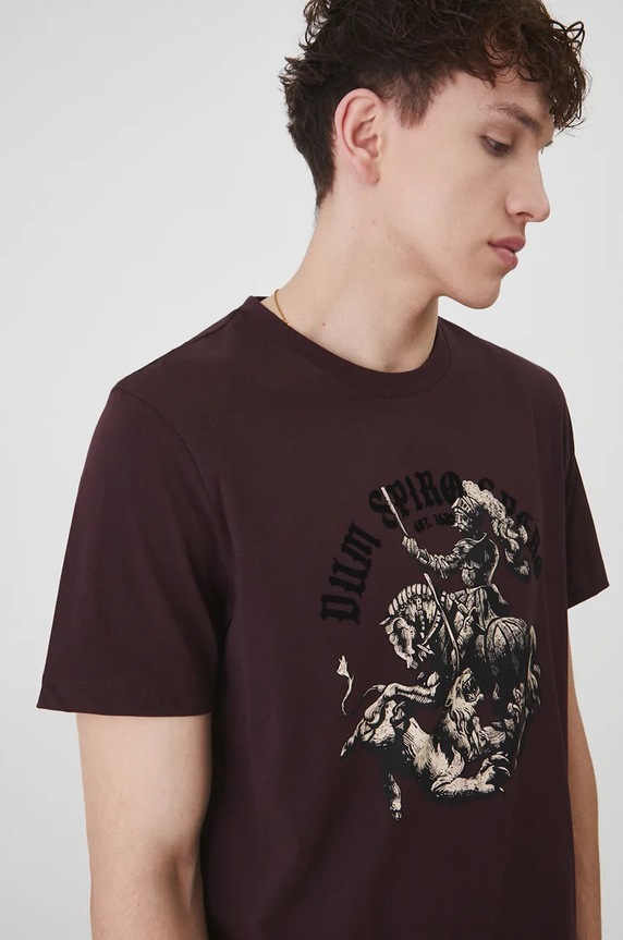 T-shirt bawełniany męski z nadrukiem kolor fioletowy fioletowy RW24-TSM802