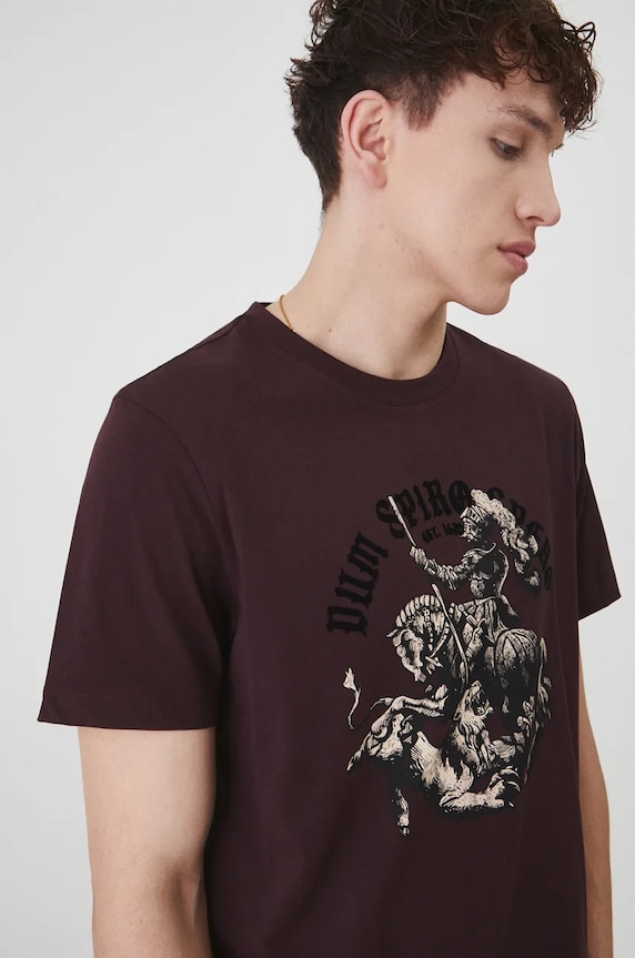 T-shirt bawełniany męski z nadrukiem kolor fioletowy fioletowy RW24-TSM802