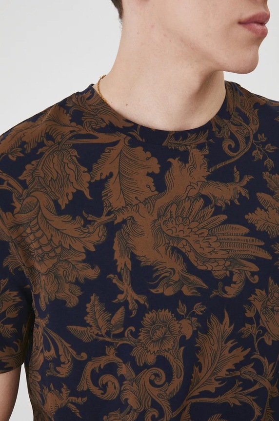T-shirt bawełniany męski z domieszką elastanu wzorzysty kolor granatowy RW24-TSM803