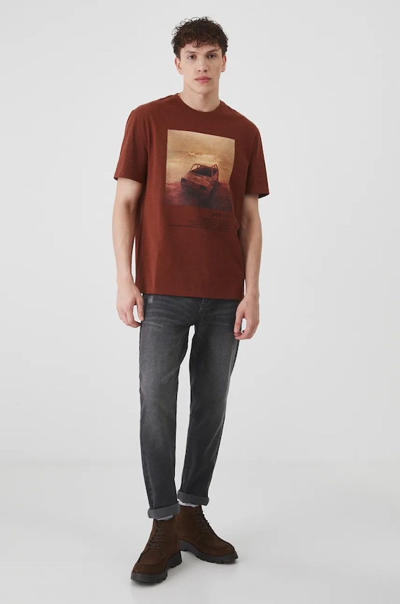T-shirt bawełniany męski z kolekcji Zdzisław Beksiński x Medicine kolor pomarańczowy RW24-TSM859