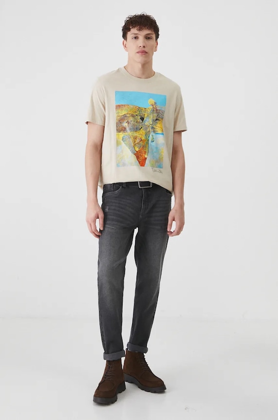 T-shirt bawełniany męski z kolekcji Zdzisław Beksiński x Medicine kolor beżowy RW24-TSM860 beżowy RW24
