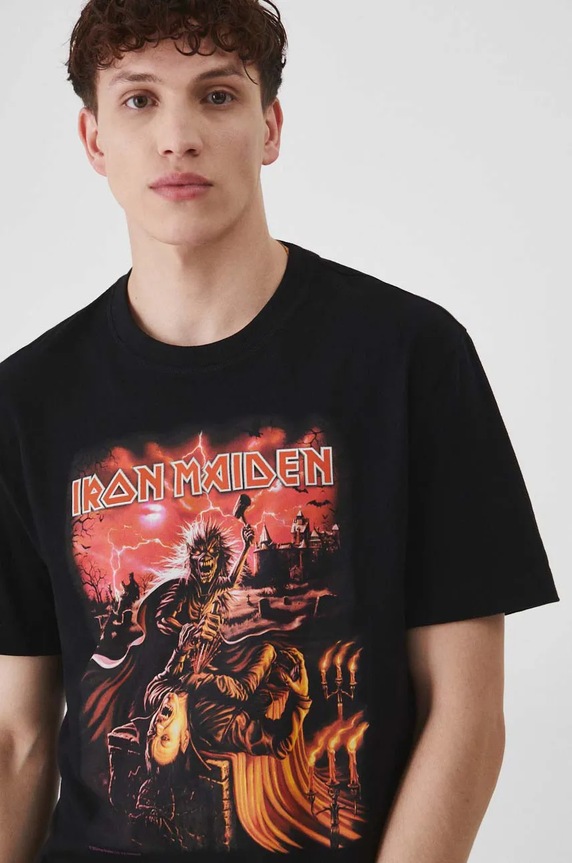 T-shirt bawełniany męski Iron Maiden kolor czarny czarny RW24-TSM870