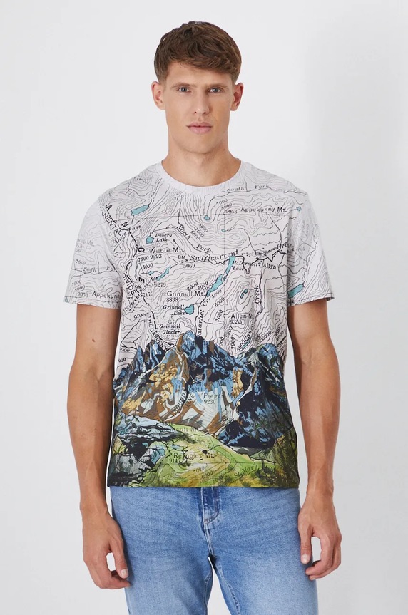 T-shirt bawełniany męski z domieszką elastanu wzorzysty kolor multicolor wzorzyste multicolor RW24-TSM900