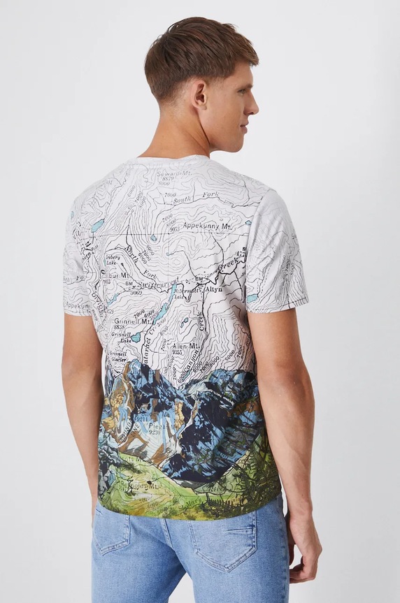Odzież T-shirt bawełniany męski z domieszką elastanu wzorzysty kolor multicolor RW24-TSM900 multicolor