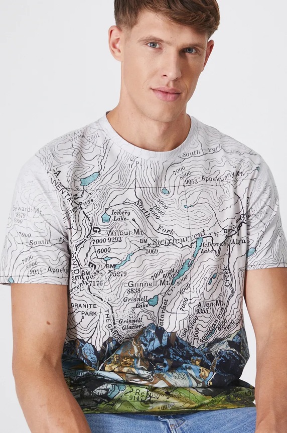 T-shirt bawełniany męski z domieszką elastanu wzorzysty kolor multicolor multicolor RW24-TSM900