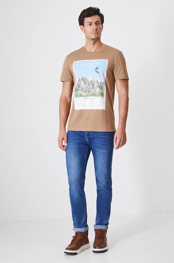 T-shirt bawełniany męski z nadrukiem kolor brązowy RW24-TSM902 brązowy RW24