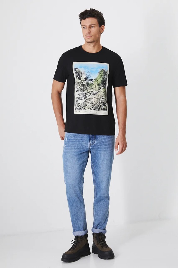 T-shirt bawełniany męski z nadrukiem kolor czarny RW24-TSM904 czarny RW24