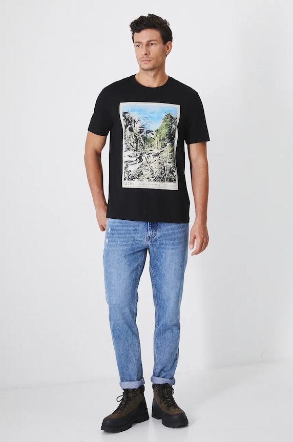 T-shirt bawełniany męski z nadrukiem kolor czarny RW24-TSM904 czarny RW24