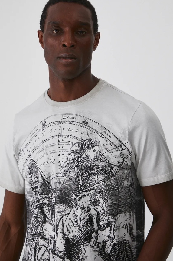 T-shirt bawełniany męski z kolekcji Zodiak - Strzelec kolor szary RW24-TSM950 szary RW24