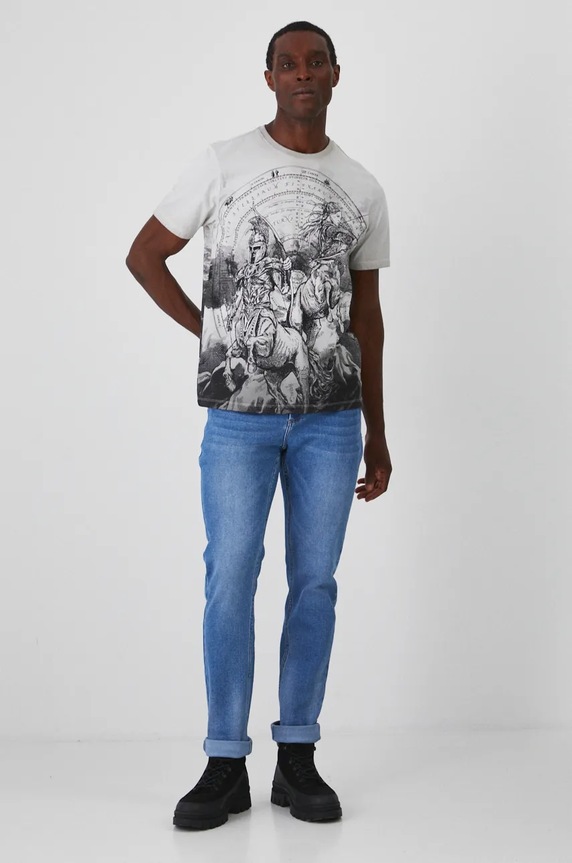 Odzież T-shirt bawełniany męski z kolekcji Zodiak - Strzelec kolor szary RW24-TSM950 szary