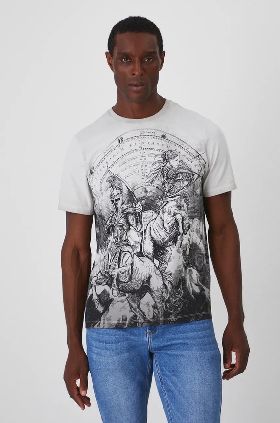 T-shirt bawełniany męski z kolekcji Zodiak - Strzelec kolor szary RW24-TSM950 szary