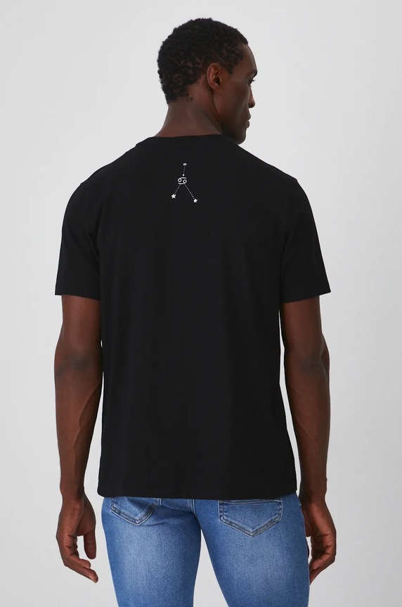 T-shirt bawełniany męski z kolekcji Zodiak - Rak kolor czarny czarny RW24-TSM956