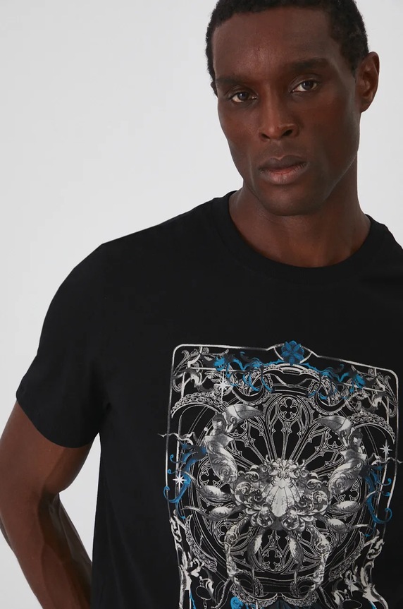 T-shirt bawełniany męski z kolekcji Zodiak - Rak kolor czarny RW24-TSM956 czarny