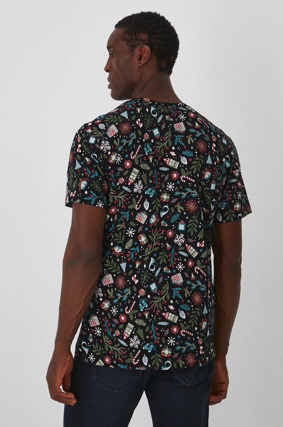 Odzież T-shirt bawełniany męski z domieszką elastanu świąteczny kolor czarny RW24-TSMA24 czarny