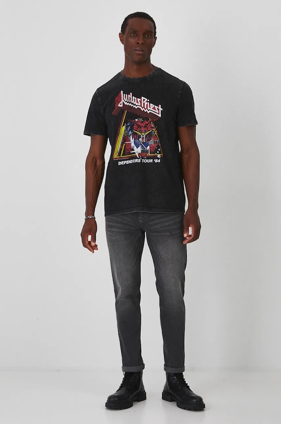 T-shirt bawełniany męski Judas Priest kolor szary RW24-TSMA70 szary RW24