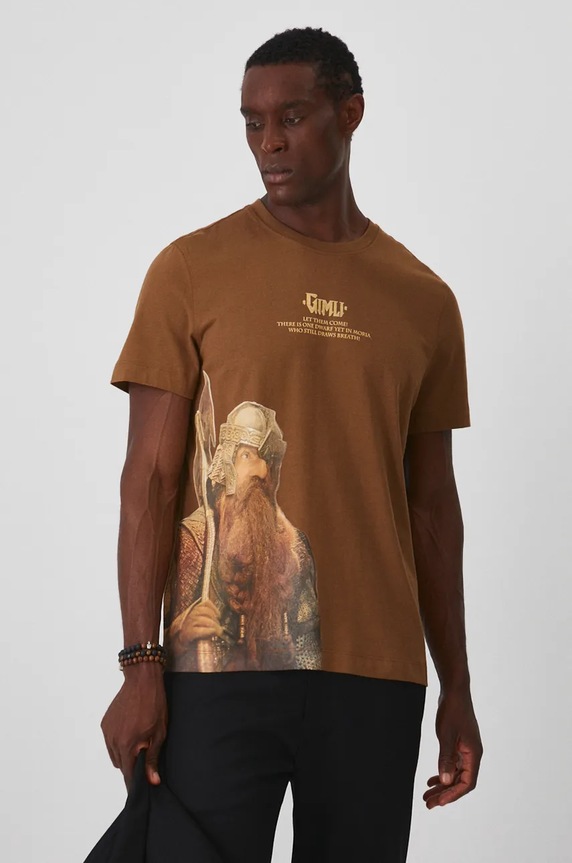 T-shirt bawełniany męski z kolekcji The Lord of the Rings kolor brązowy RW24-TSMA81 brązowy RW24