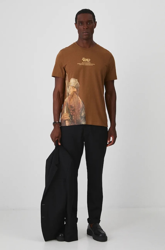 Odzież T-shirt bawełniany męski z kolekcji The Lord of the Rings kolor brązowy RW24-TSMA81 brązowy