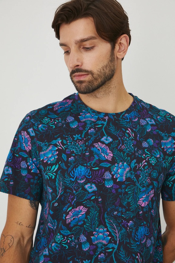 Bavlněné tričko pánské se vzorem černá barva černá RW24-TSMB01