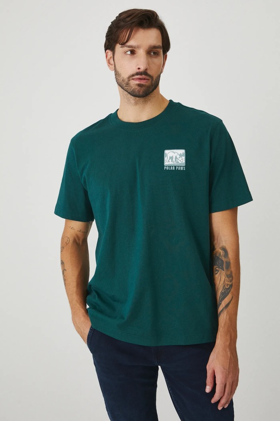 T-shirt bawełniany męski kolor turkusowy turkusowy RW24-TSMB20