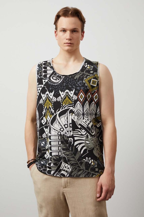 T-shirt bawełniany męski bez rękawów wzorzysty kolor multicolor bawełna multicolor RW24-TTM200