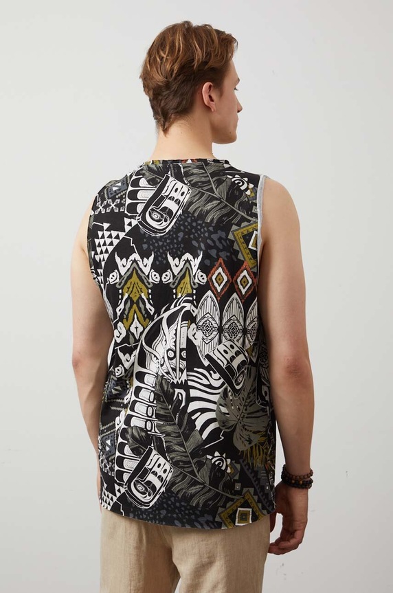 Odzież T-shirt bawełniany męski bez rękawów wzorzysty kolor multicolor RW24-TTM200 multicolor