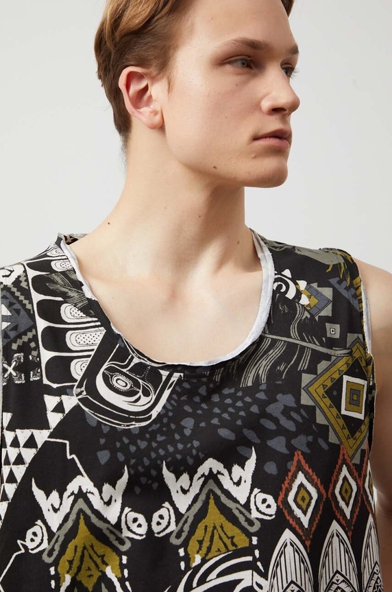 T-shirt bawełniany męski bez rękawów wzorzysty kolor multicolor multicolor RW24-TTM200