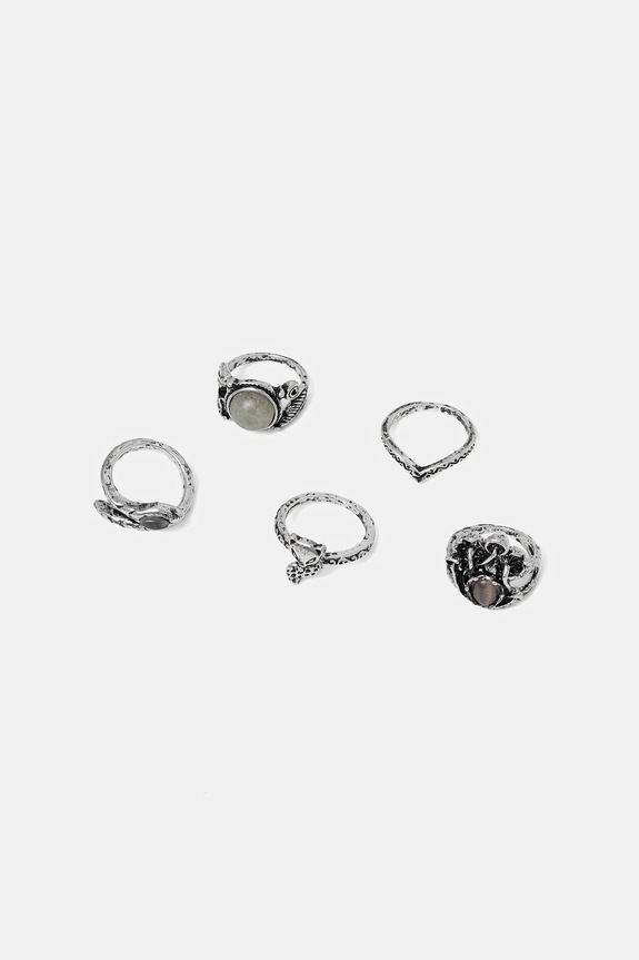 Prstienky s prírodným kameňom (5-pack) prírodný kameň strieborná RW25-APD500