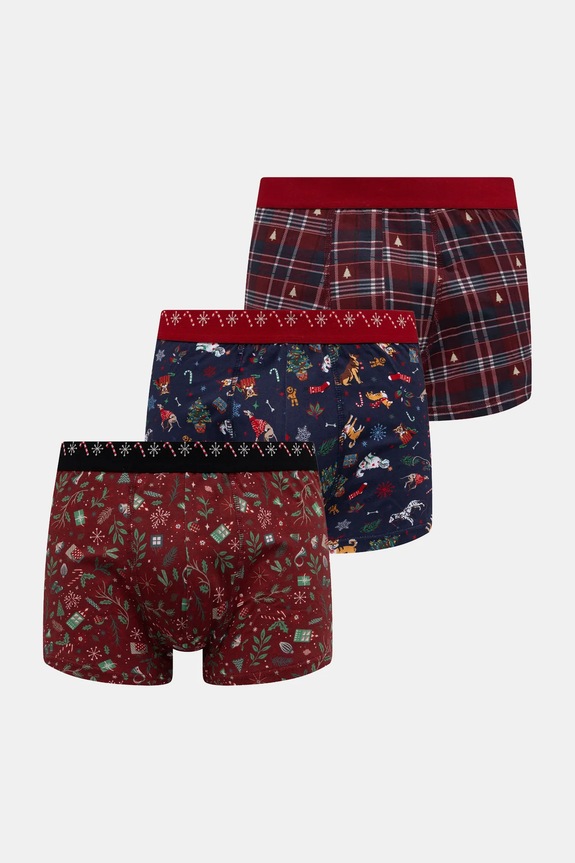 Bokserki bawełniane męskie z elastanem świąteczne (3-pack) dzianina multicolor RW25-BBMA05